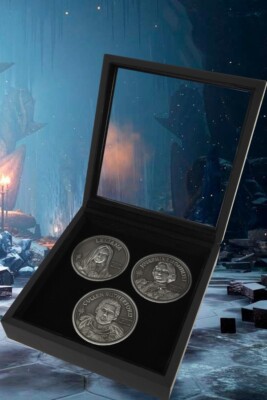 Dragon Age: Three Advisors Coin Set (Cullen, Josephine, Leliana) with Wood Box