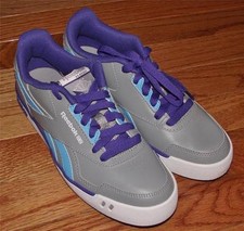 NEW Reebok Girls Grade School Dash Court Tennis Sneakers Sz 6 Grey/Blu/Purple