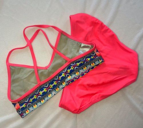 Cute Girl's Xhilaration Neon Orange Geometric Pattern Swim Set Size L 10/12 - Picture 2 of 2