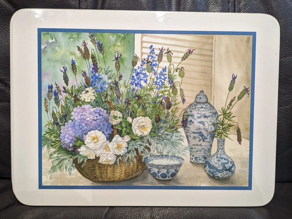 Vintage Set of 6 Jason New Zealand Cork Backed Floral Vase Placemats With Box - Image 4 of 4