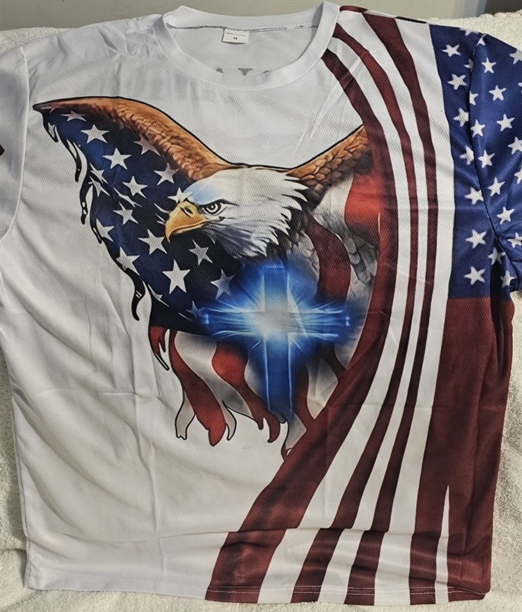 EAGLE CROSS AMERICAN FLAG ONE NATION UNDER GOD PATRIOTIC USA T