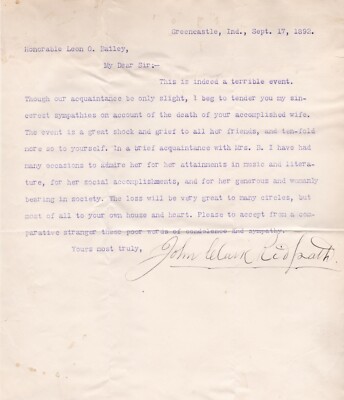 John Clark Ridpath Signed Letter (d.1900 Historian - History of the World)
