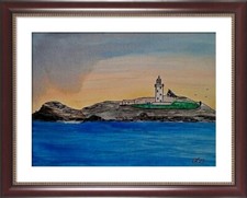 ORIGINAL AQUARELL "Leuchtturm Cornwall " signiert