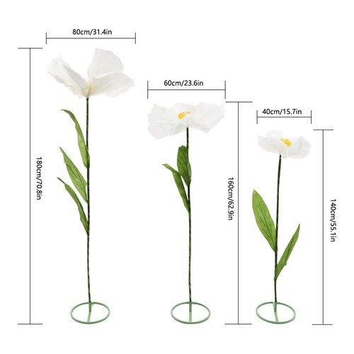 Set of 3 Artificial Flower Free Standing White Corn Poppy Decor Home Wedding - 第 3/18 張圖片