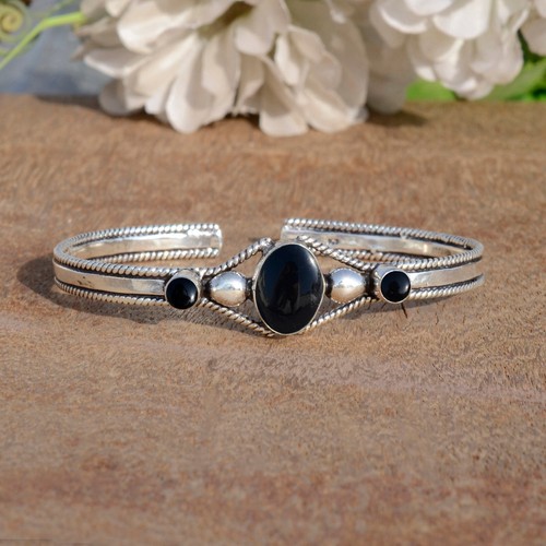 Black Onyx Multi Gemstone 925 Sterling Silver Bangle Cuff For Birthday Present - Picture 6 of 8