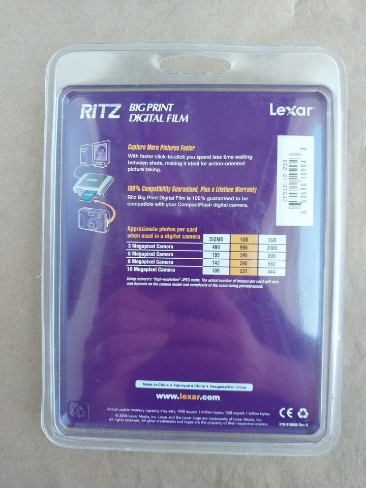 Lexar Media 512MB Compact Flash Memory Card Big Print Digital Film Ritz - Image 2 of 3