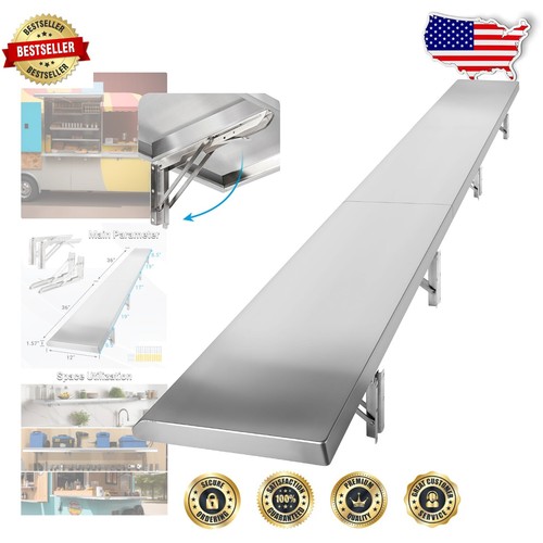 Easy Install Folding Serving Shelf - Stainless Steel for Home & Food Trucks