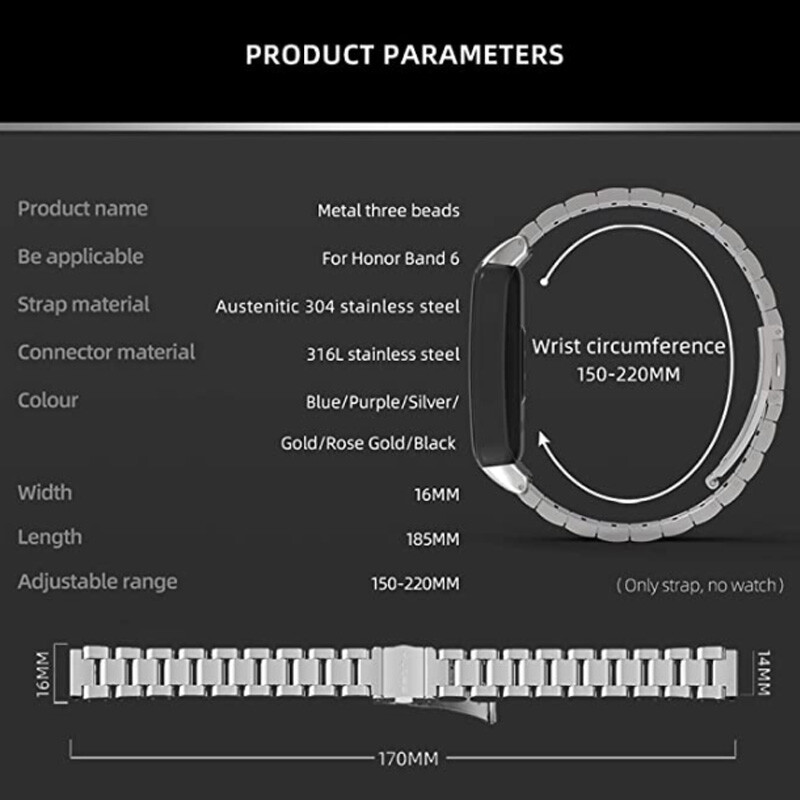 MIJOBS Cinturino Compatibile con Honor Band 7 Cinturini Accessori per Orologi Cinturini in Metallo in Acciaio Inox per Honor Band 6/7, Huawei Band 6/6Pro
