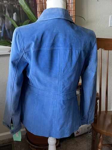 Giacca in pelle scamosciata nuova con etichette Nordstroms $138 Bernardo Royal Foderata blu nuova con etichette taglia PS - Foto 8 di 13