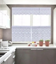 30x36" 60x18" 3pc Floral Kitchen Embroidery Sheer Valence Window Curtain Drapery