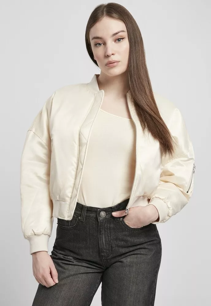 Urban Classics Satin Ladies Jacke Oversized Jacket Whitesand Damen Short eBay Bomber 