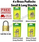 4 x Small & Long Shackle Padlock Brass Security Locker OUTDOOR SECURITY 2 Keys