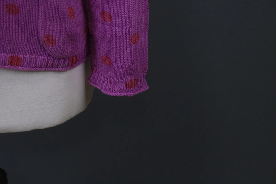 GUDRUN SJODEN Purple Red Cotton Polka Dot Button Front Cardigan Sweater Size M - Image 4 of 4