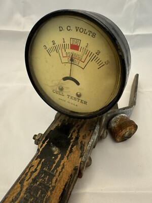 Vintage Antique Battery Cell Voltage Tester wooden handle Nuclear Shelter Prop
