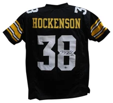 TJ Hockenson Autographed/Signed College Style Black XL Jersey Beckett 39325