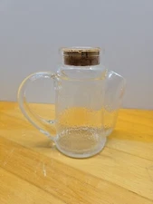 Vintage Textured Glass Pitcher with Snub Nose Spout Handle & Cork Top