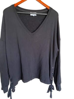 Soma L Weekend Womens Oversized Vneck Tunic Sweatshirt Black Long Sleeve NWOT