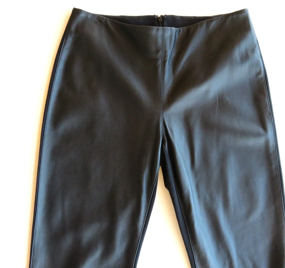 Vintage DKNY Donna Karan Women Sz 6 M Black Lamb Soft Leather Pants Trouser Mint - Image 3 of 4