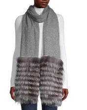 LA FIORENTINA Womens Scarf Gray Genuine Silver Fox Fur $699