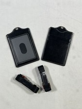 Set of 2 Black Leather ID Badge Holders with Lanyard NEW