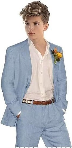 Linen Boys Suits Tuxedo Suit Set for Teen Kids Blazer Vest Pants 2 Pieces Beach - Picture 14 of 31