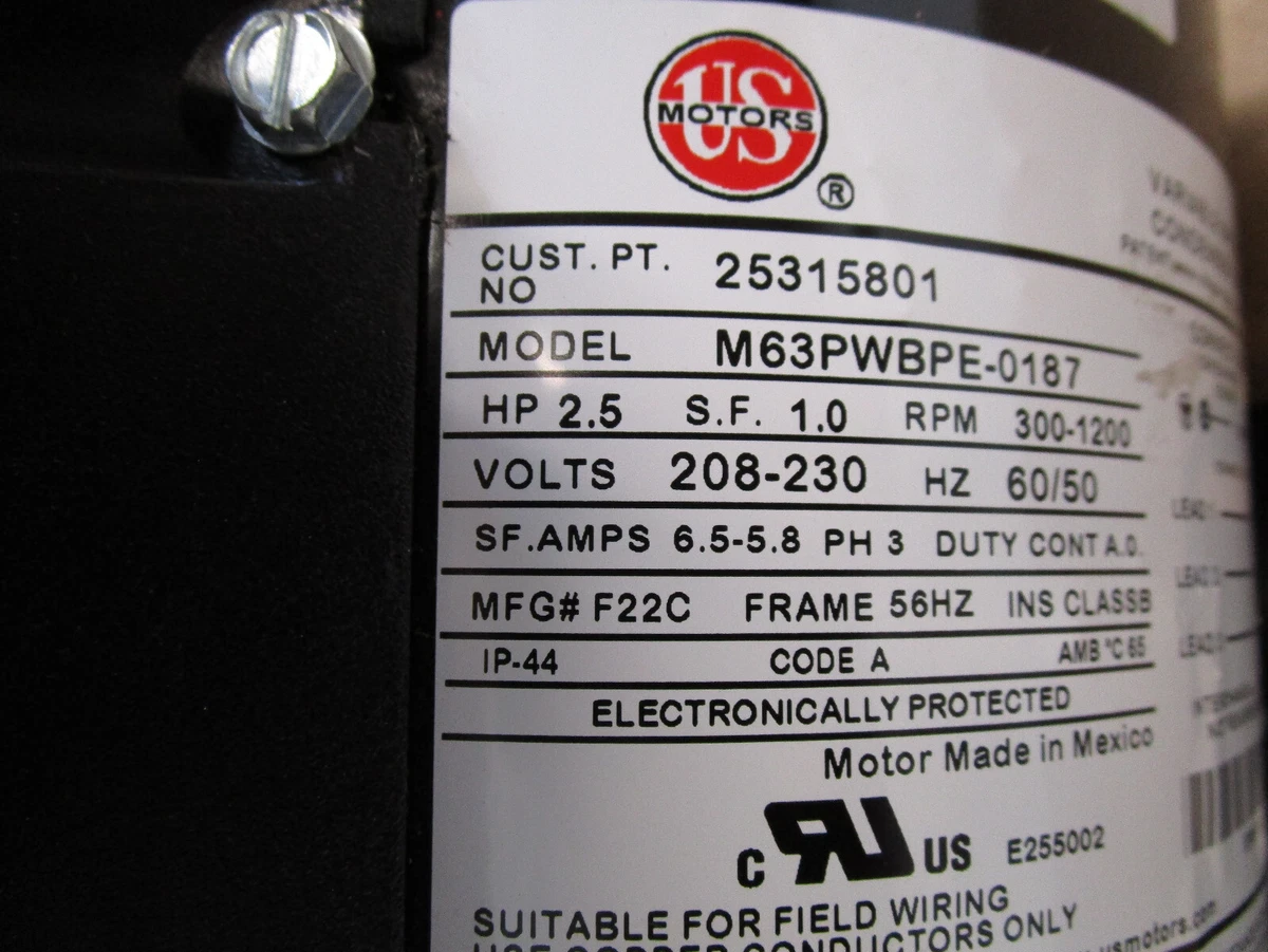 US Motors Electric Motor m63pwbpe-0187 25315801 | eBay