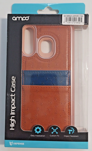 Samsung A20 Brown and Blue Faux Leather High Impact Phone Case Ampd