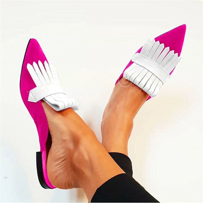 PANTOFOLA D’ORO Sandali donna tacco basso ciabatte a punta nappa flat mules scarpe ecopelle scamosciate