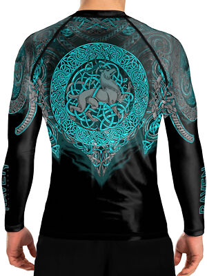 Raven Fightwear Men's Celtic Rash Guard BJJ MMA Black/Blue 