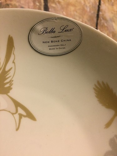 4 NEW Bella Lux Hummingbird Bone China Set Dinner Plates Matte Gold Silver RARE - Picture 4 of 8