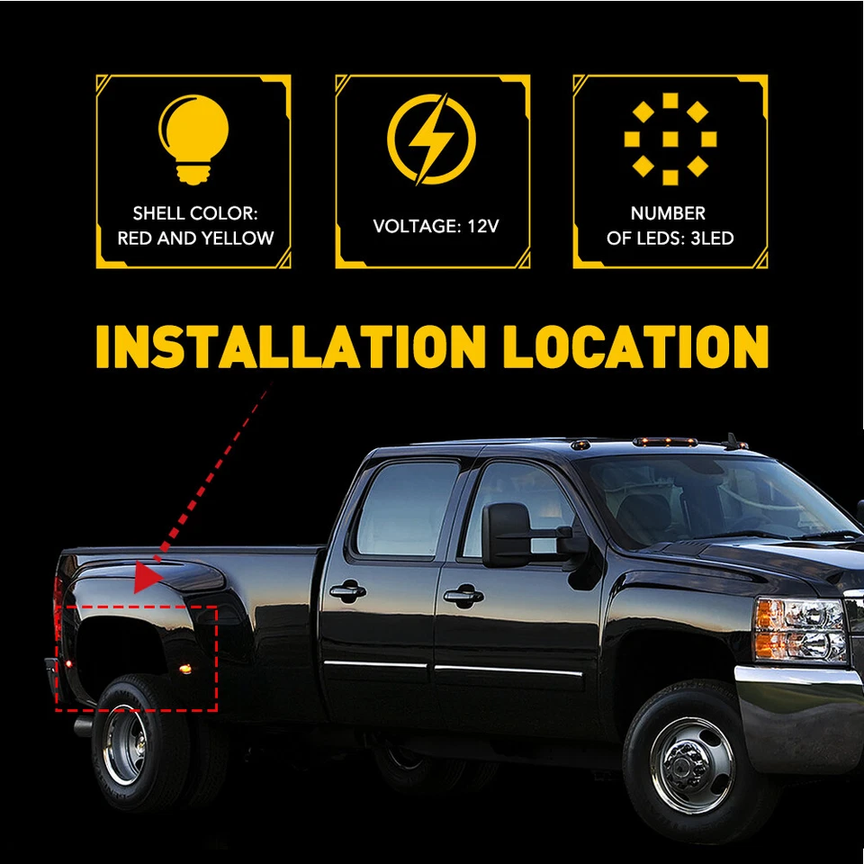 Luces LED marcadoras laterales de guardabarros de doble cama 4 piezas para 03-18 Dodge Ram 3500 rojo ámbar Foto 3 de 4