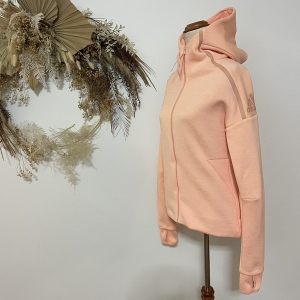Adidas Womans Peach Hoodie Zip Up Jumper Size Xs Winter Sports Logo Warm.