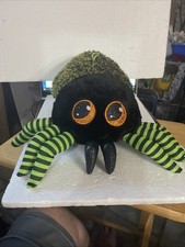 Large 16" Green Black Striped Plush Spider Halloween Pillow Prop Jumbo Big Eyes