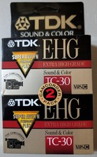 2 Pack - TDK E-HG TC30 Extra High Grade VHS-C Camcorder Tape, Factory Sealed