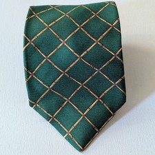 Burberrys Plaid Green  Gold 100 Silk Necktie Classic Check Tie England Vintage