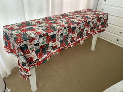 Vintage Handmade Pure Cotton Christmas Ric Rac Rectangle Tablecloth 190x105cm - Picture 11 of 18