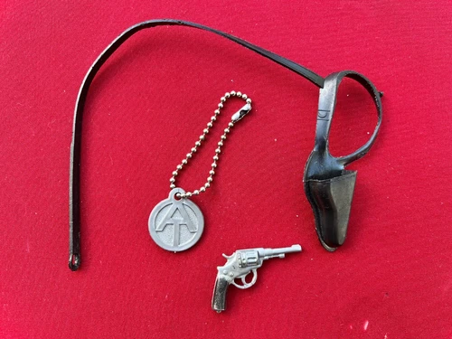 HASBRO 1964 GIJOE- 1970's AT  Dog Tag, .38 lebel revolver and holster !!