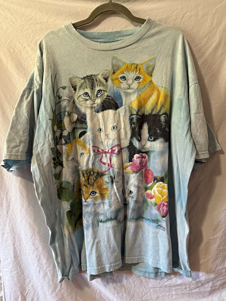 Camiseta manga corta cuello redondo algodón estampado gráfico gato azul montaña 2XL - Imagen 1 de 4