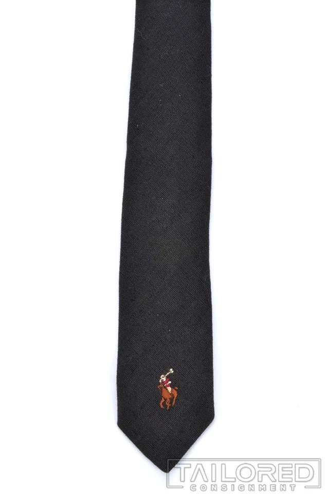 POLO RALPH LAUREN Solid Dark Gray 100% LINEN Mens Luxury Tie - 2.50" - Image 2 of 4