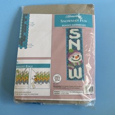 Herrschners Beaded Banner Kit Snow Snowman Fun Pony Beads Winter 6" x 21"