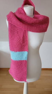 Selbstgestrickter Schal Neu Rosa Pink Hellblaue Streifen Handmade Selfmade #7#