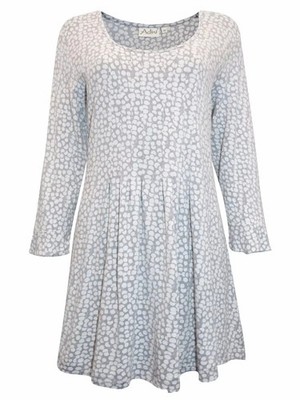 Adini White Patterned Jersey Tunic Top Size 8 10   Pleated Hanky Hem 3/4 Sleeve
