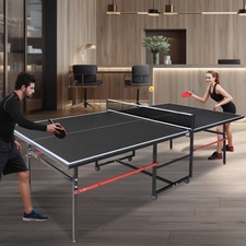 8ft Black Mid-Size Table Tennis Table Foldable Portable Ping Pong Table Set