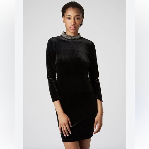 EUC Topshop Velvet Long Sleeve Mini Dress in Black size 10