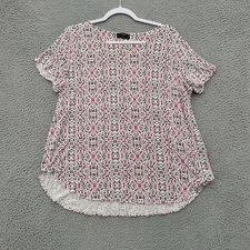 Tahari Woman Shirt Womens 1X Floral Short Sleeve High Low Hem Blouse