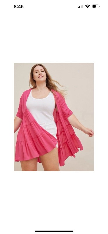 NEW Torrid Ruffle Tiered Kimono Crinkle Gauze Neon Pink Open Cardigan Womens 2