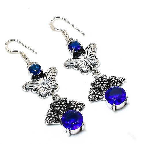 Orecchini a gancio con pietra preziosa ovale in argento sterling 925