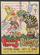 1960 Dallas Texans vs Oakland Raiders Program-1st Year AFL Cotton Davidson