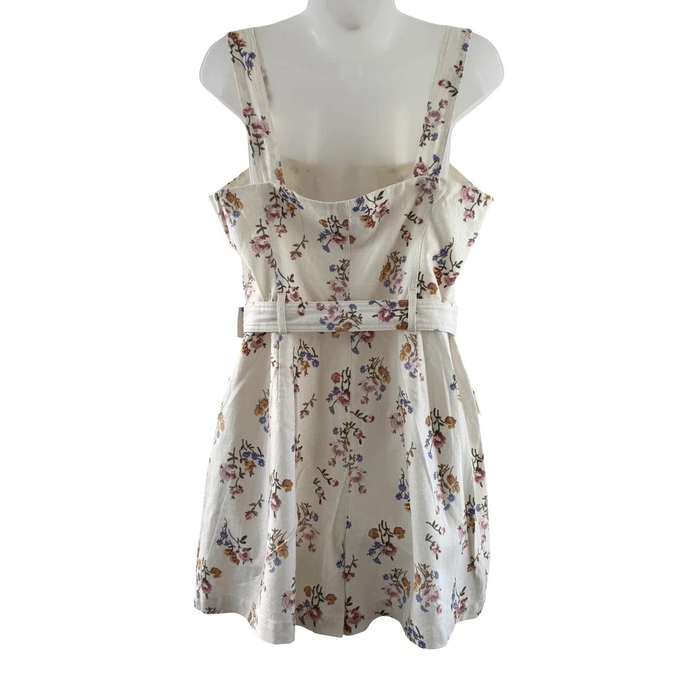 House Of Harlow 1960 Mameluco Mujer 12 Blanco Floral Cinturón Perla Hebilla Lino Foto 4 de 4