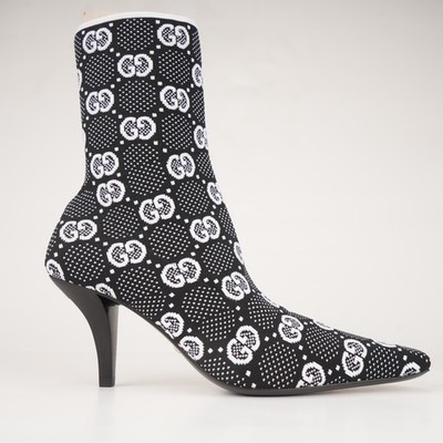 Gucci GG Knit Ankle Boots Polyamide Black White Women US 5.5
